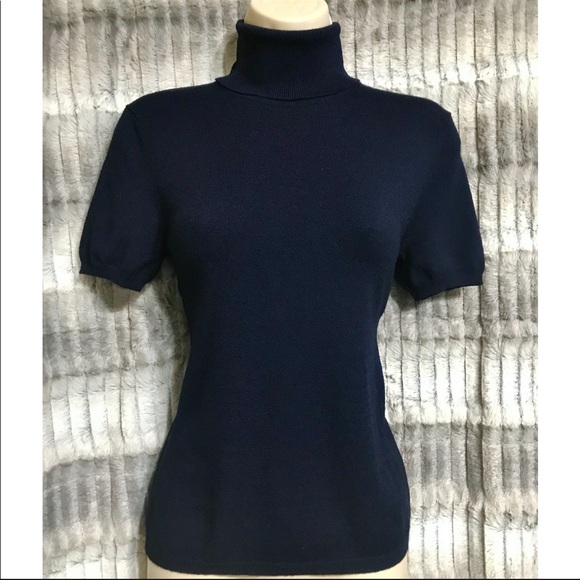 Navy Short Sleeve Turtleneck Sweater 
